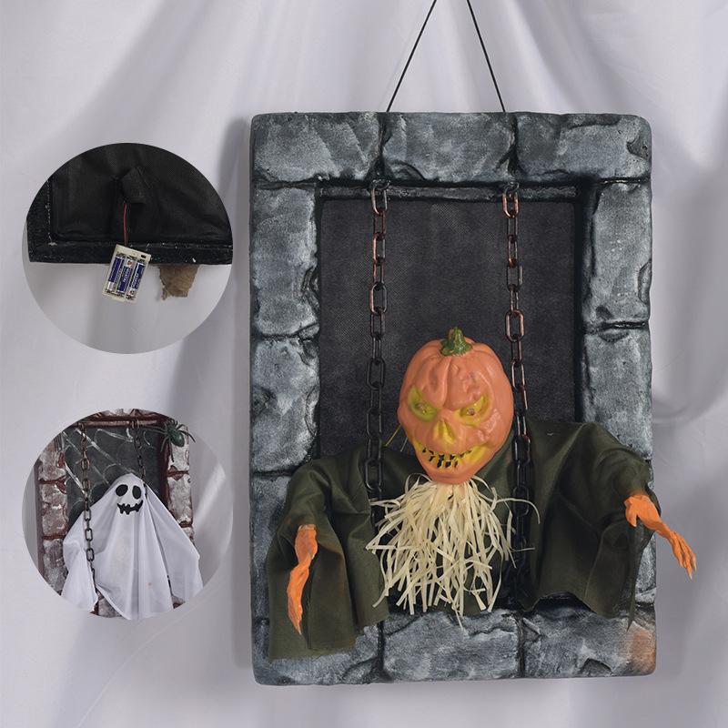 Halloween Tombstone Skeleton Hanging Decor Glowing Sound Terrifying Horror Pumpkin Ghost Haunted House Halloween Decoration