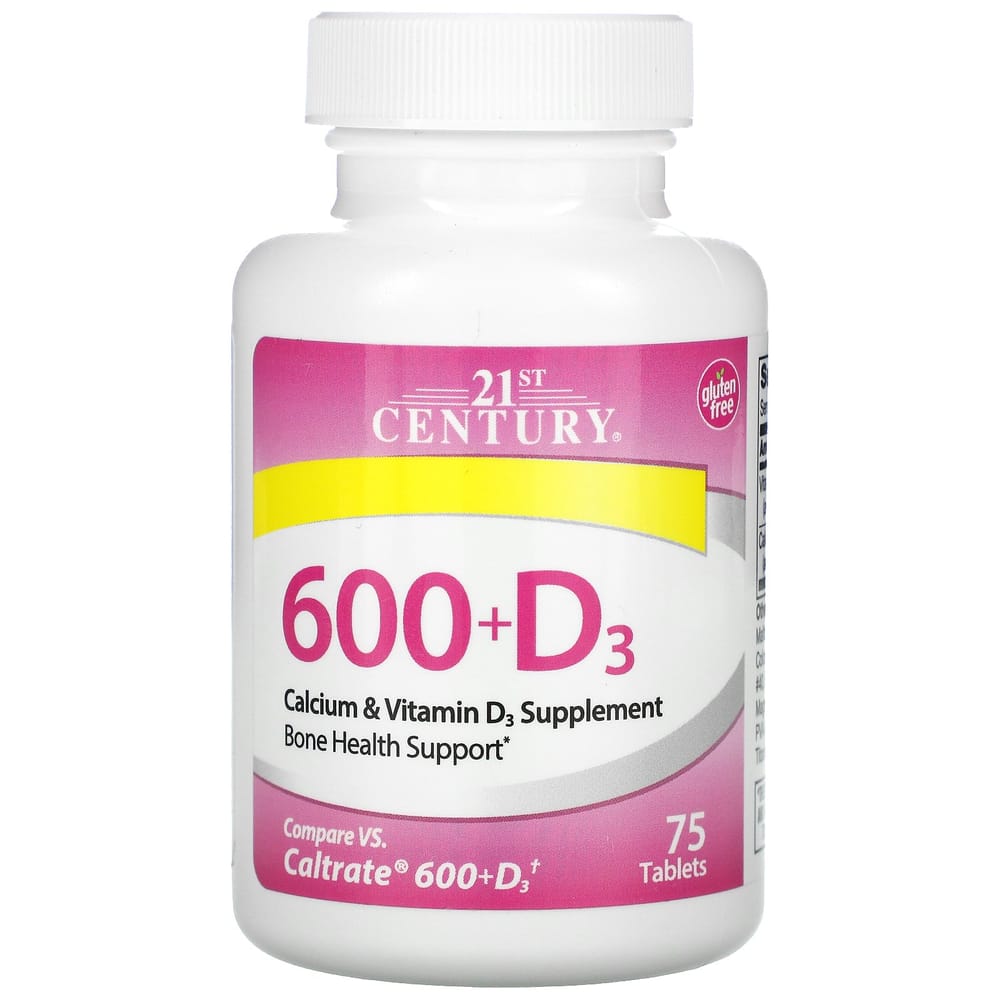 21st Century Sentry 600+D3 Calcium & Vitamin D3 Supplement, 75 Tablets