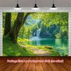 2D flat banner 2D flat banner 1 large-scale mural background - Emerald Lake Waterfall and Green Forest Natural Landscape