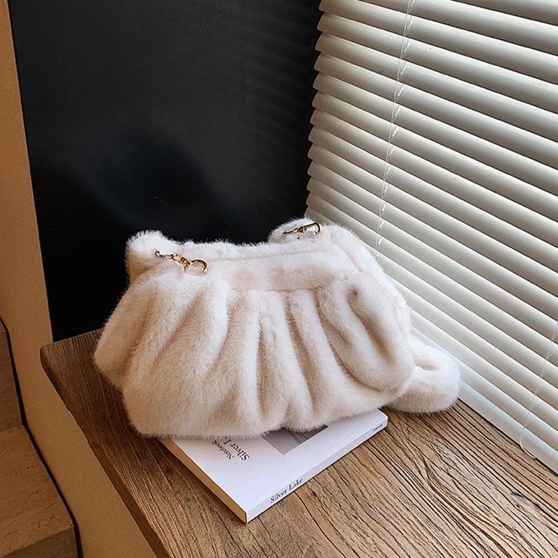 Yogodlns Модная сумка-облако с драпировкой, маленькие сумки на плечо из мягкого искусственного меха для женщин, зимний тренд, сумки-тоут, сумка через плечо