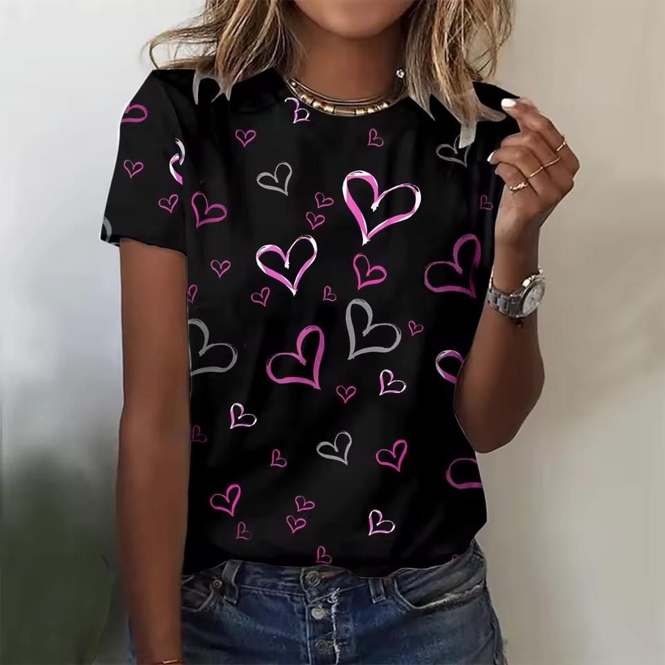 Летний топ с круглым вырезом и принтом 3D Love, модные повседневные женские футболки с короткими рукавами