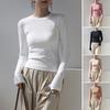Women T-shirt Round Neck Long Sleeve Slim Fit Tee Shirt Solid Color