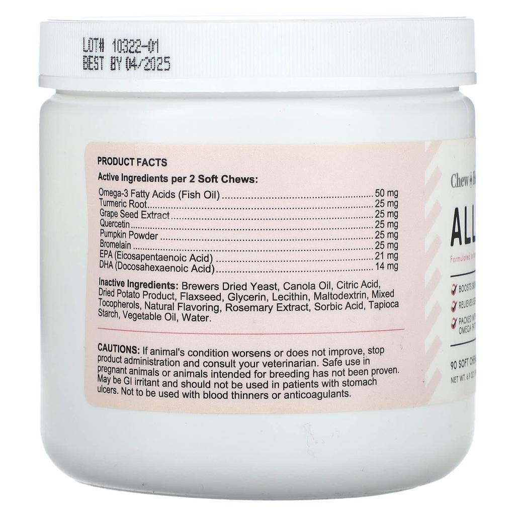 Chew + Heal Средство от аллергии, Для собак, Мягкие жевательные таблетки, 90 штук, 198 г(6.9 унции)