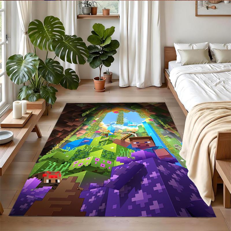 Minecraft Print Crystal Velvet Plush Rug Anti?Slip Wear?Resistant Floor Carpet For Indoor Household Home Decoration