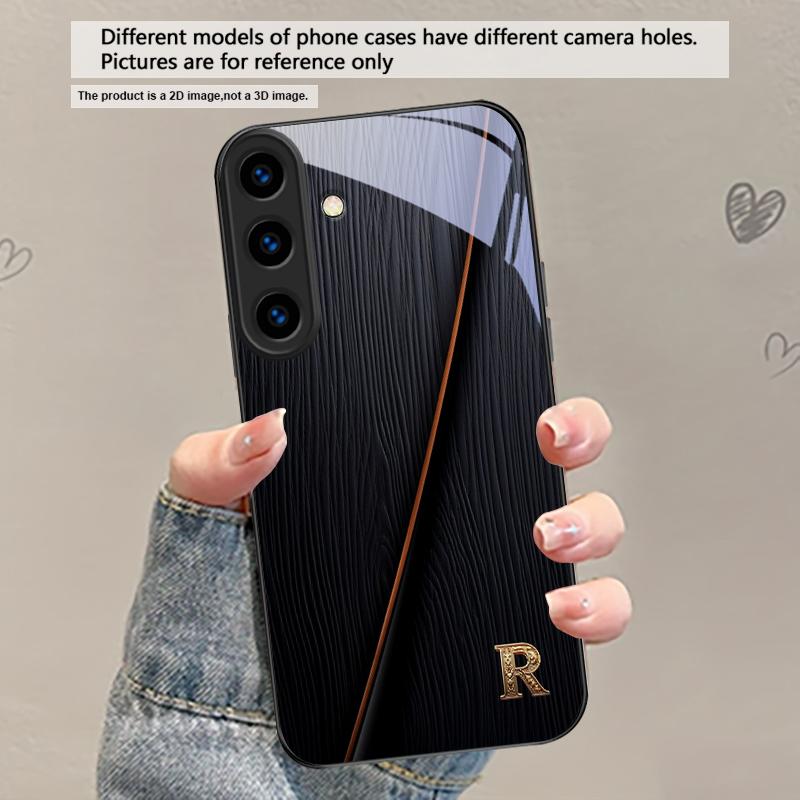 Элегантные буквы 'S M R' Для Samsung Galaxy S20 S21 S22 S23 Plus S24 FE S25 Ultra S26 Edge S25+ S20+ S22+ Черный стеклянный чехол для телефона
