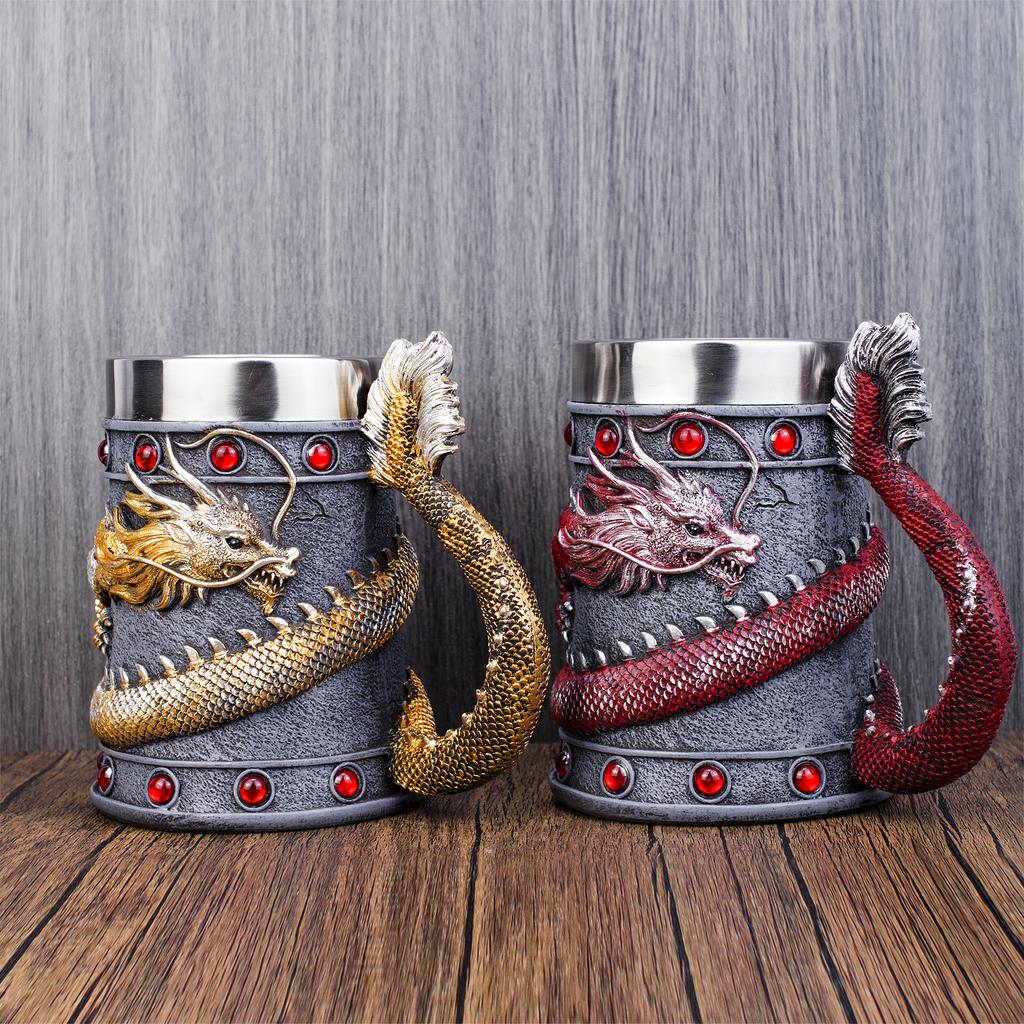 Mighty Asian Dragon Mug Tankard 304 Stainless Steel Resin 3D Retro Beer Tankard Stein Cup Mugs BEST Birthday Gift 600ml 20oz