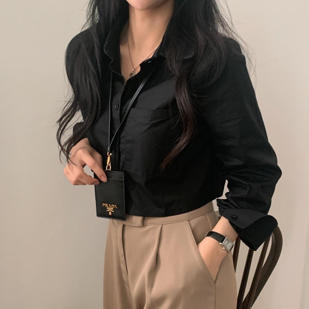 Женская рубашка, удобная и универсальная, для ранней осени, короткая секция внутри белой рубашки, женская рубашка с длинными рукавами, темперамент, элегантный модный топ