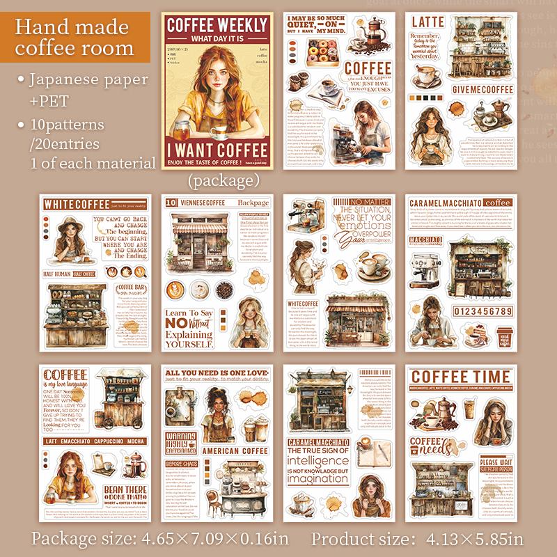 Yoofun 20pcs/lot Coffee Weekly Collage Sticker Vintage Character Landscaping Material Book Creative DIY Journal Stationery