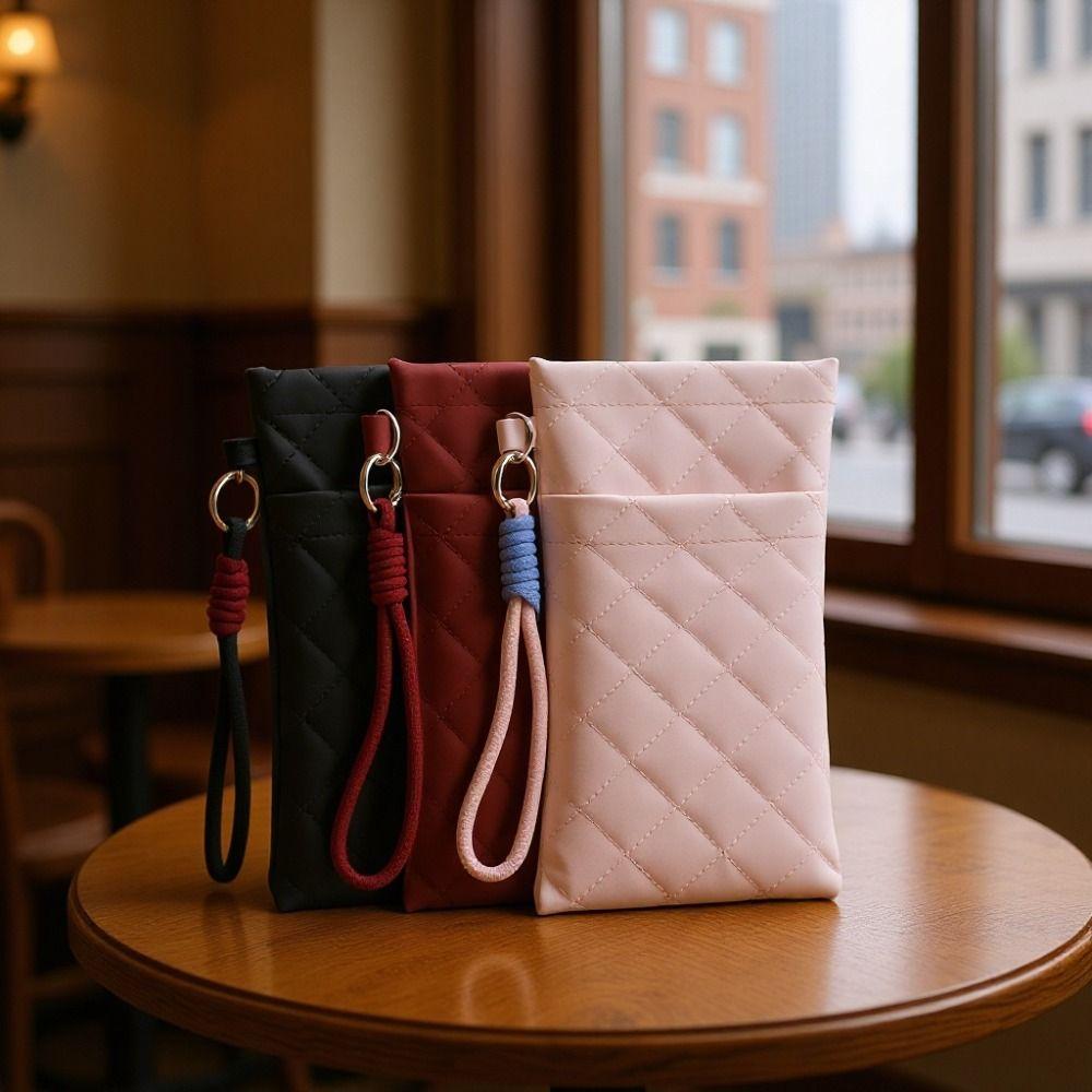 Grid Pattern Sunglasses Storage Bag PU Leather Sunglasses Case Glasses Bag for Travel Daily Carry