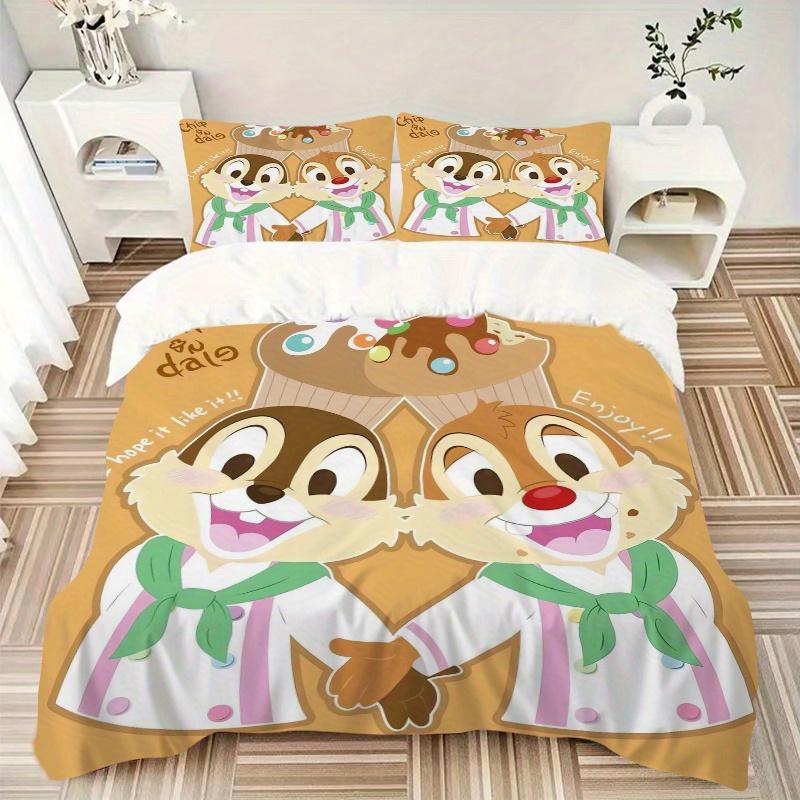 3pcs Chip & Dale Stuffed Animal Cute Cartoon Character Print Cover Set Ultra Soft, Breathable, and Comfortable Bedding with Stylish Design for Be