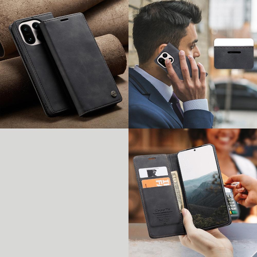 CASEME Case for OnePlus 15, Leather Wallet Case, Black