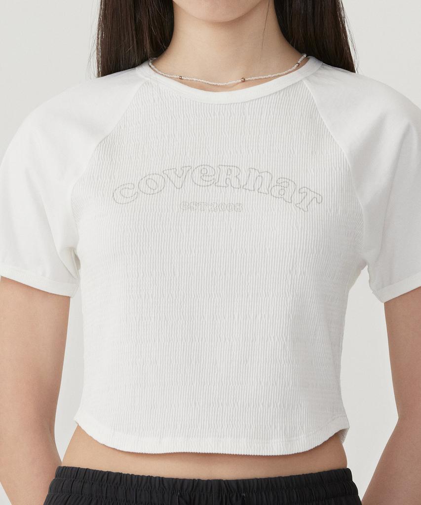COVERNAT WOMAN Футболка с логотипом Cooper и сборками, приталенная, Белая