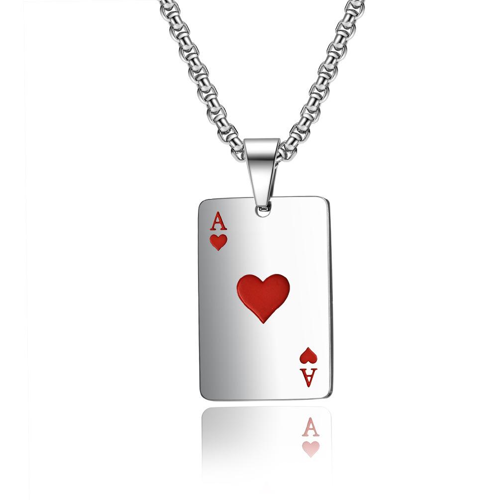 Lele Jewelry Niche Creative Poker Card Spades Hearts a Hip-Hop Stainless Steel Necklace Couple Sweater Pendant Trendy Unisex