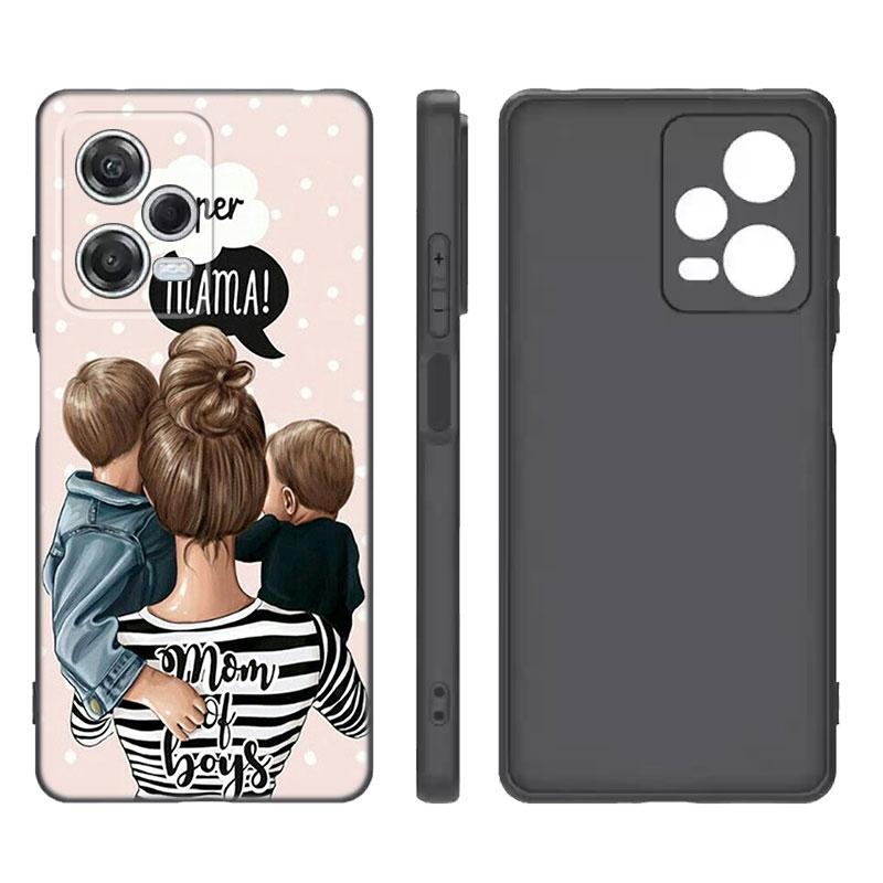 Super Mom Baby Girl Boy Black Silicone Phone Case For Xiaomi Redmi Note 9 10 11 11S 11T 12 13 Pro 5G Plus 9S 10S 12S