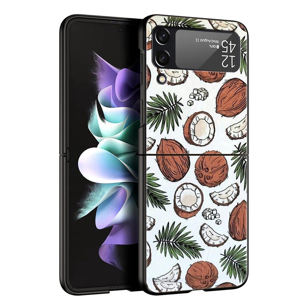 Чехол для телефона Samsung Galaxy Z Flip 3 4 5 6 7 Складной Черный Корпус Для Samsung Z Flip4 Flip5 ПК Жесткая Крышка Летний Кокос