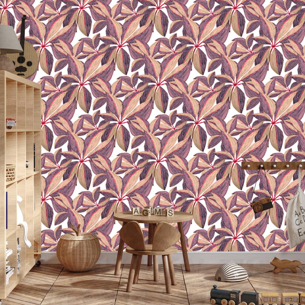 Painted Leaves Wallpaper with Red for Living Room and Bedroom 50x1000