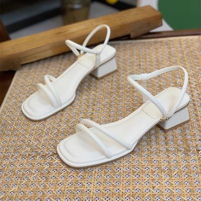 Французские сандалии на толстом каблуке и тонком ремешке, женские, лето 2025, новые модные универсальные нежные сандалии с ремешком на одно слово для ношения с юбкой