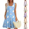 Womens Summer Dresses Easter Print  Loose U Neck Sleeveless Sundresses Dress With Pockets