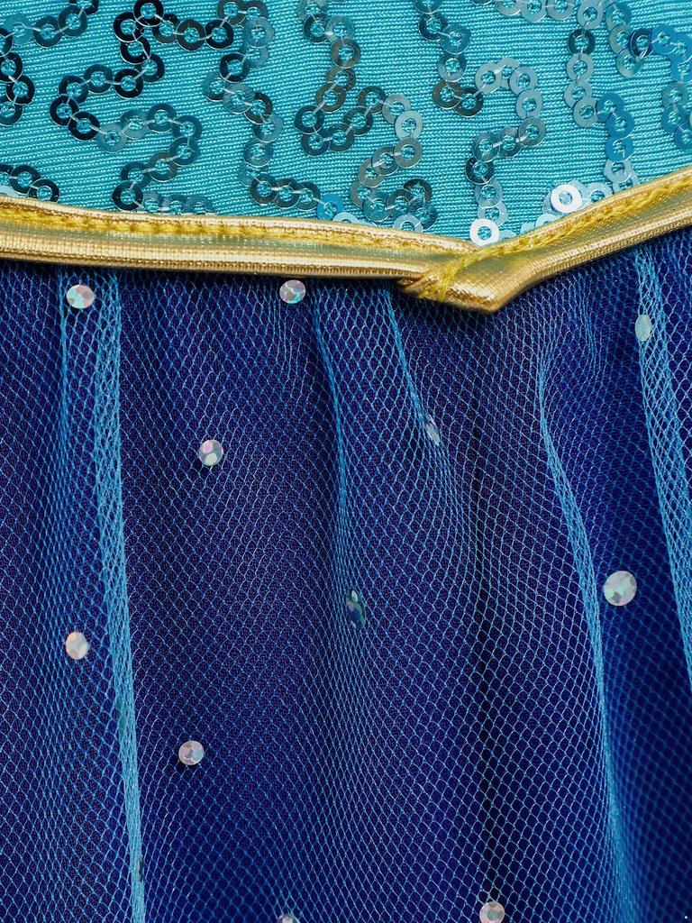 Костюм для восточных танцев для девочек Арабская принцесса Комбинезон-ромпер Сверкающая талия Тюлевая накидка Комбинезон Контрастный цвет Декор из страз