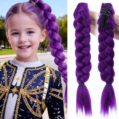 Фиолетовые плетеные волосы, хвостик, наращивание, парик, заколка-краб для волос, хвостик, крабики для волос для детей, для вечеринки, косплея, фиолетовый парик