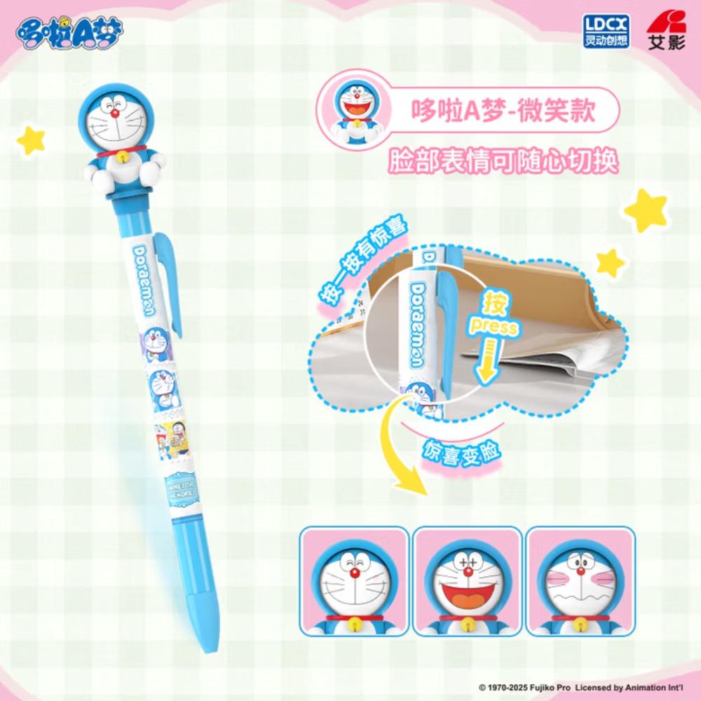 Ldcx Doraemon Face-Changing Gel Pen & Moonlight Pen Press Type Black Ink Cute Anime Stationery Decompression Gift