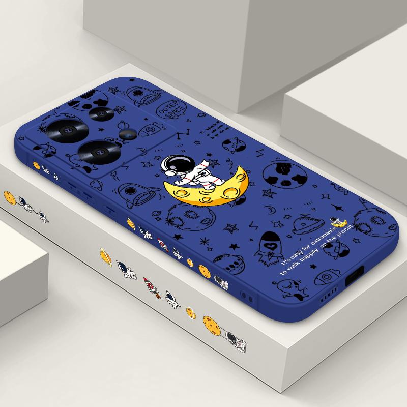 Ударопрочный мягкий ТПУ чехол для Xiaomi 14T 13t 11t Poco F3 X6 X5 Pro Redmi Note 13 12 11 14 Pro Подставка Луна Принт Астронавт Тонкий чехол со шнурком