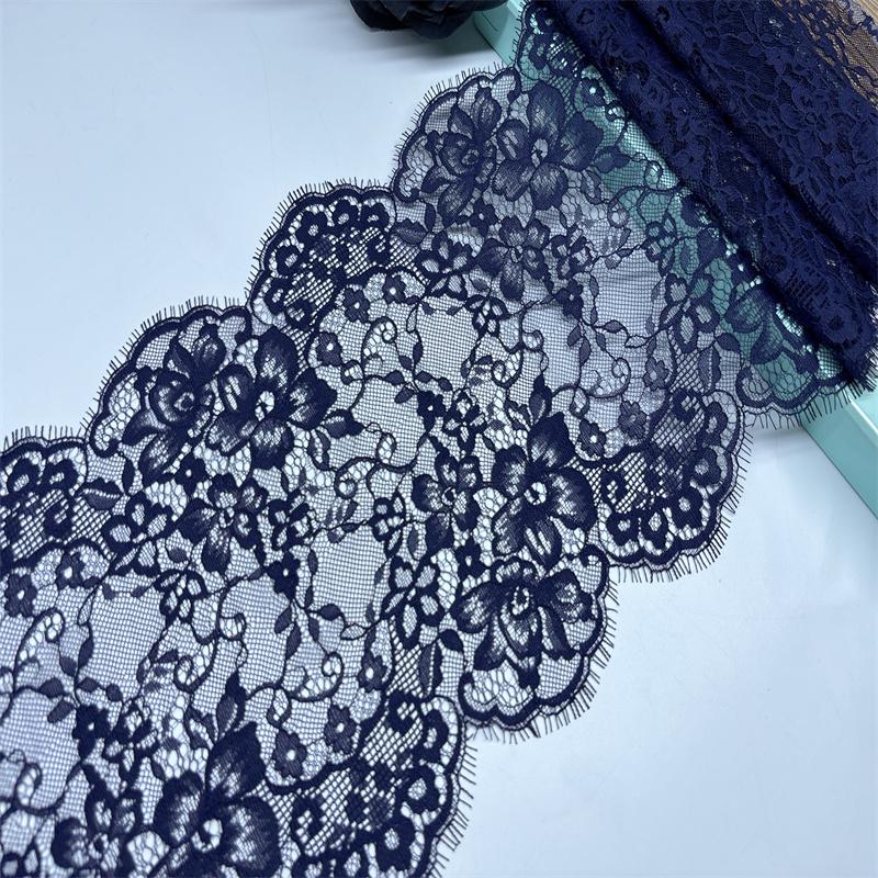 Chantilly Lace, 3m x 20.5cm, Non-stretch Dark Blue French Eyelash Lace Trim for Lingerie, Dress, Garment, Sewing & Crafting