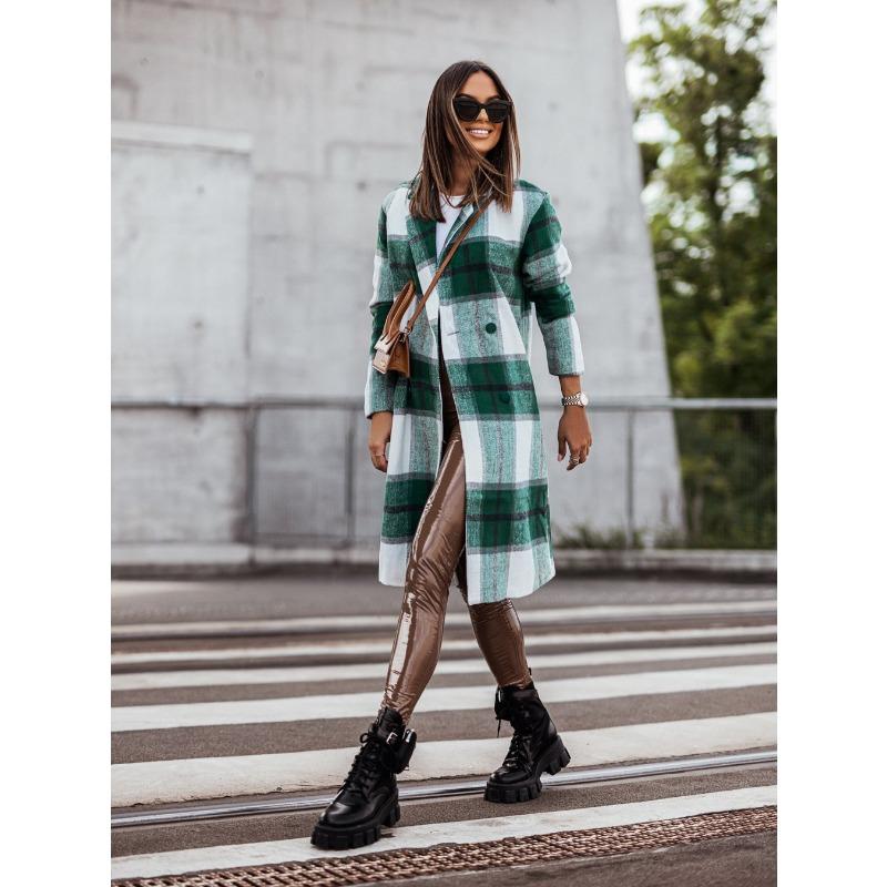 YYFS Women's Fashion Casual Plaid Print  Autumn Winter Long Sleeve POLO Neck Jackets & Coats
