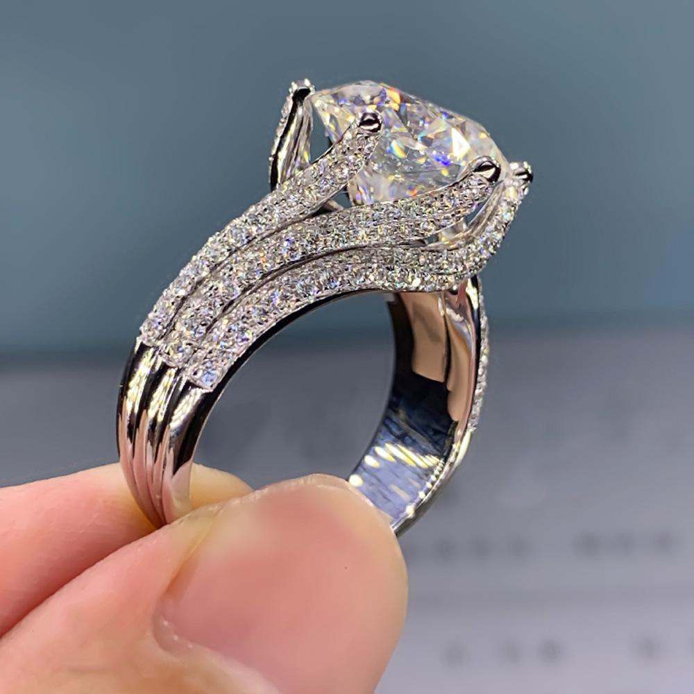 5 Carat Imitation Mozzarella Diamond Six-Claw Diamond Ring, Luxury Full Diamond High-End Sense Iii Love Ring, Women