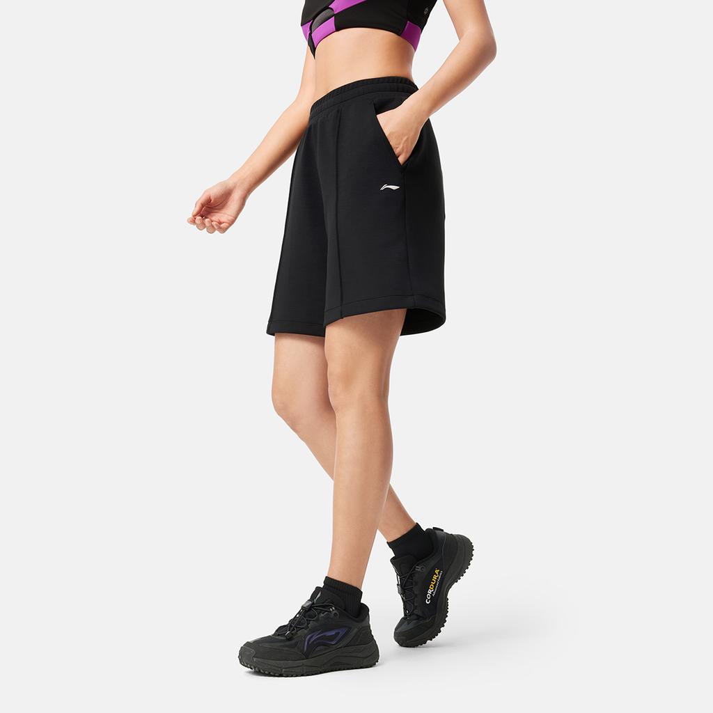Li Ning Серия Фитнес Повседневные Простые Однотонные Эластичные Спортивные Шорты Женские шорты Черные AKSV128-1