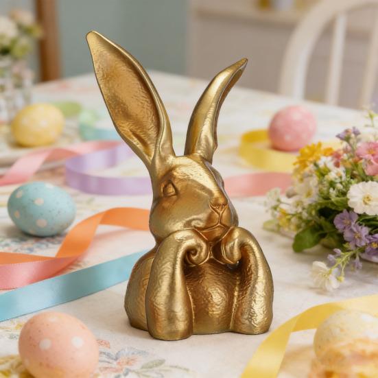 Easter Bunny Figurine Vintage Gold Resin Bunny Statue Spring Rabbit Table Centerpiece for Home Indoor Decor