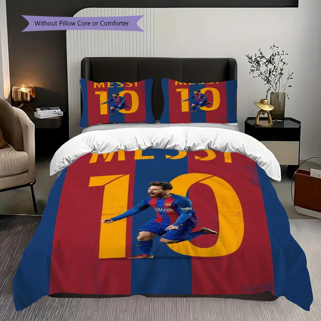 Lionel Messis Legacy Football Three-piece set (1 * duvet cover + 2 * pillowcase, without core) 2D Flat Bedding set Soft and comfortable