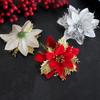 10Pcs/Set Christmas Artificial Flower Glitter Leaves Red Golden Silver-color Layered Xmas Tree Wreath Decoration Fake