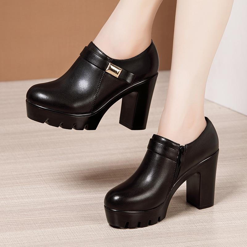 Women Pumps High Heels Deep Mouth Platform Heels Fashion Black Office Shoes Large Size Ladies Shoes Fall Winter Female Shoes