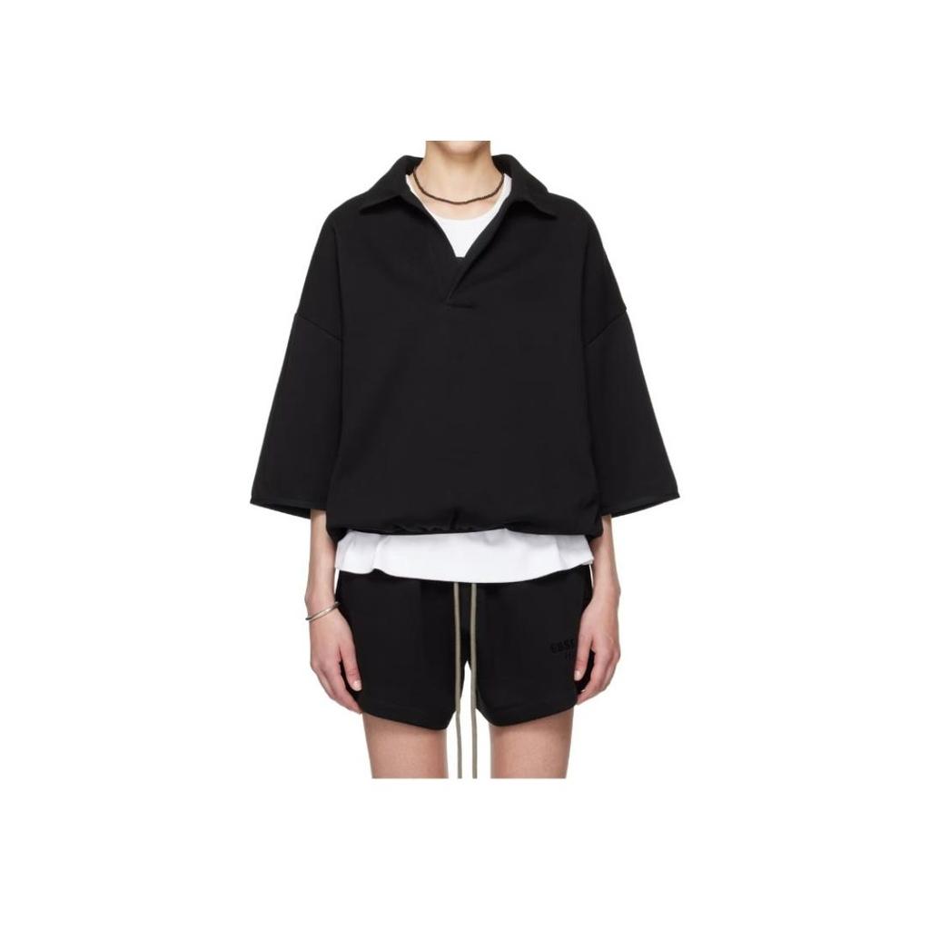 Fear of God Черные мужские топы-поло Essentials с рукавом 3/4 192SU244400F