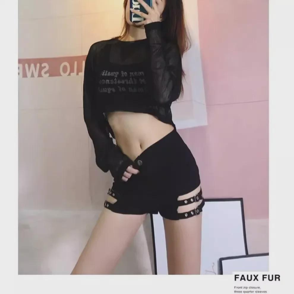 Women's High Waist Black Punk Dance Shorts