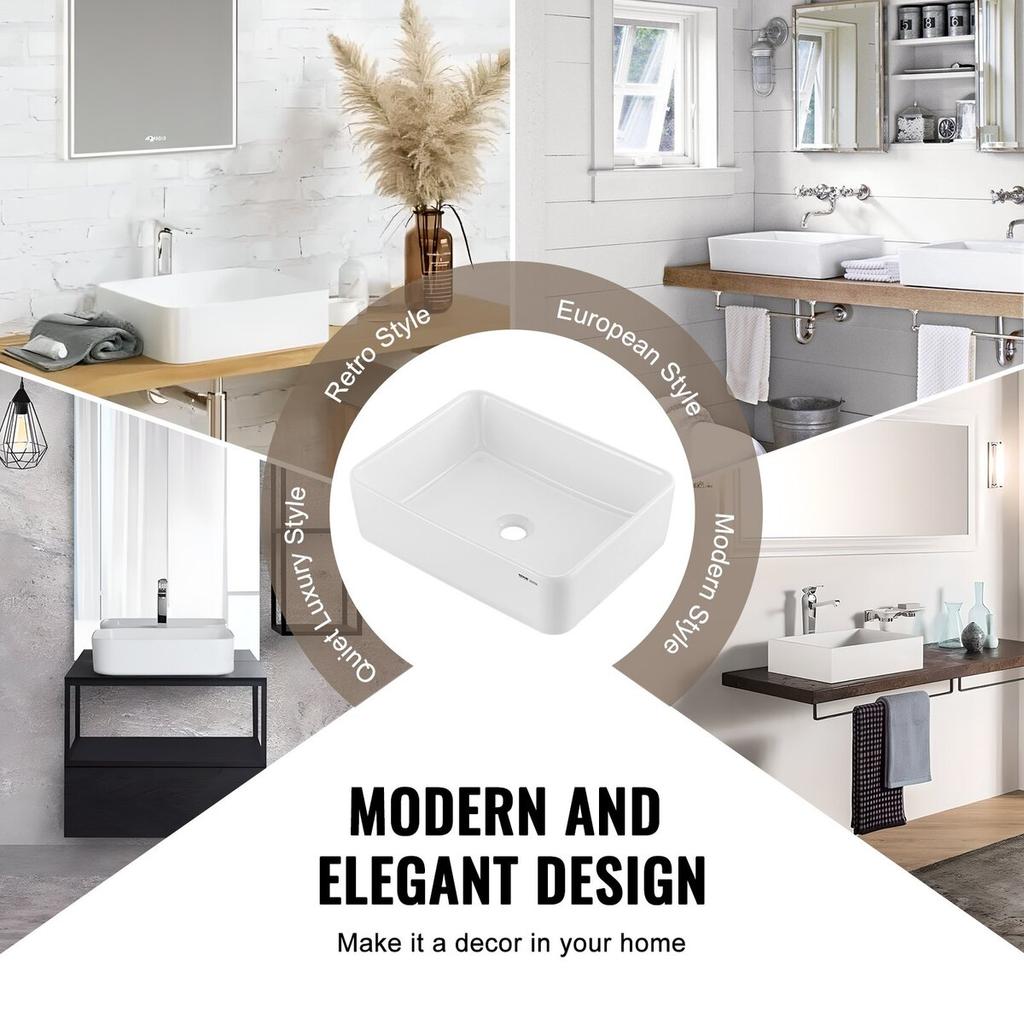 Modern Ceramic Vessel Sink 19"x14.7" Bathroom Vanity Bowl Countertop White