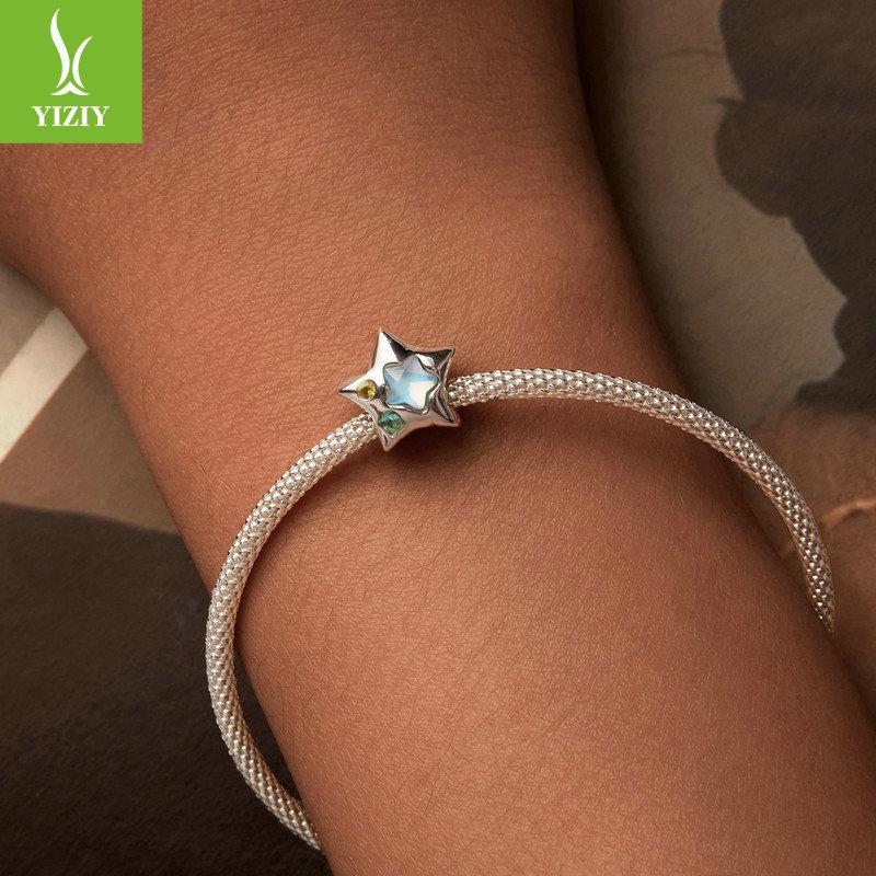 Colorful Star Diy Bracelet Beaded, Sweet And Versatile Fashion Pentagram S925 Sterling Silver Beads