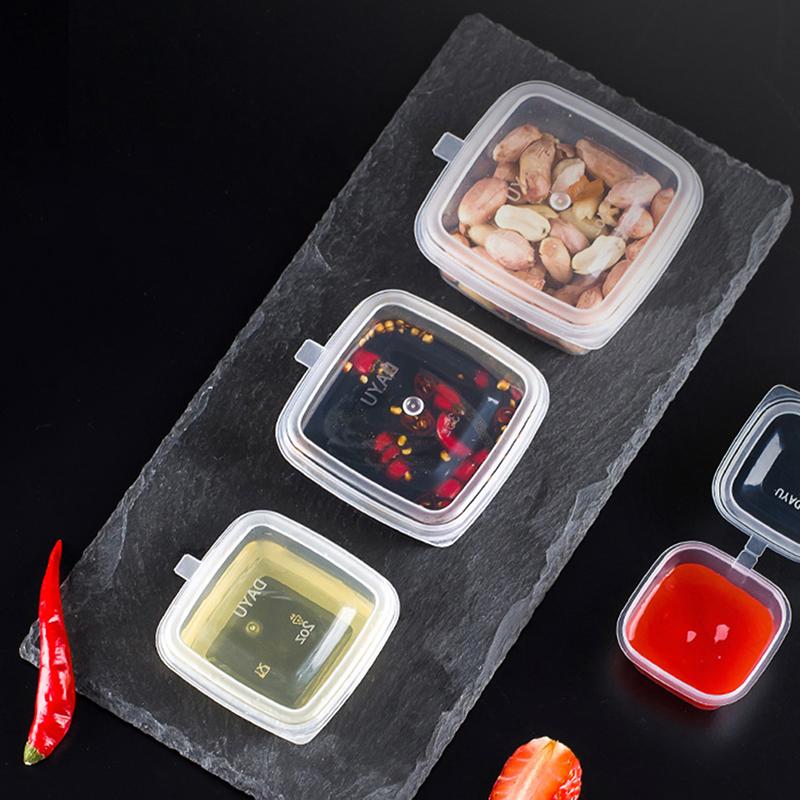 50Pcs/Pack Square Sauce Cup With Cover Clear Mini Plastic Dipping Sauce Cups