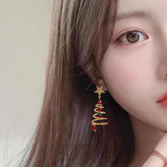 1 пара серег «Рождественская елка» с пятиконечной звездой и контрастным покрытием, украшения с тонкой текстурой, висячие