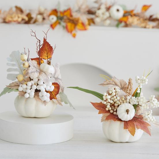 Пенопластовые тыквенные осенние украшения из тыквы с реалистичными кленовыми листьями и ягодами, центральные элементы стола, декор для Дня благодарения, столовая, кухня