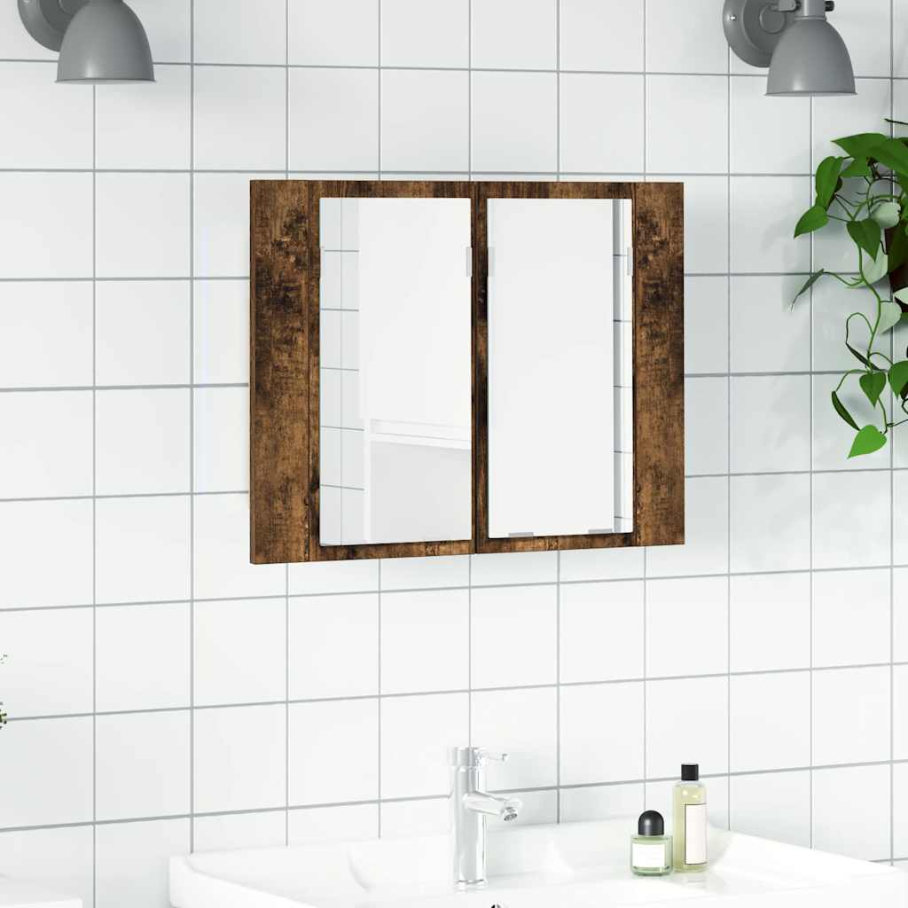 LED Mirror Cabinet Smoked Oak Finish 60 x 12 x 45 cm Engineered Wood