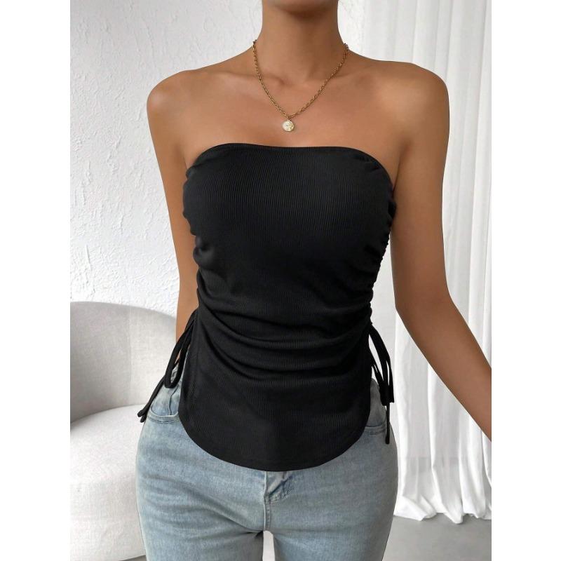 Women's Summer Slim Solid Colour Drawstring Short Plunge Tank Top