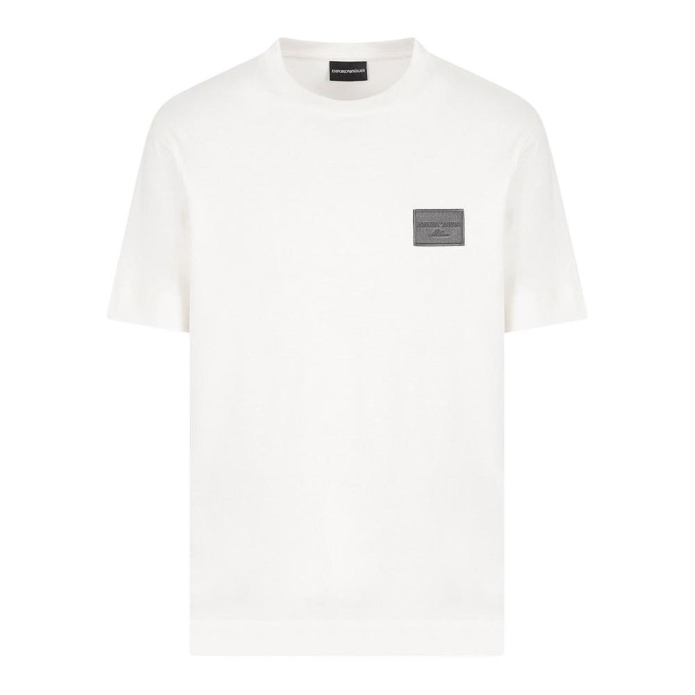Emporio Armani Хлопковая однотонная футболка с коротким рукавом и нашивкой-логотипом Мужские Топы Белый EM001018-AF12926-U0003
