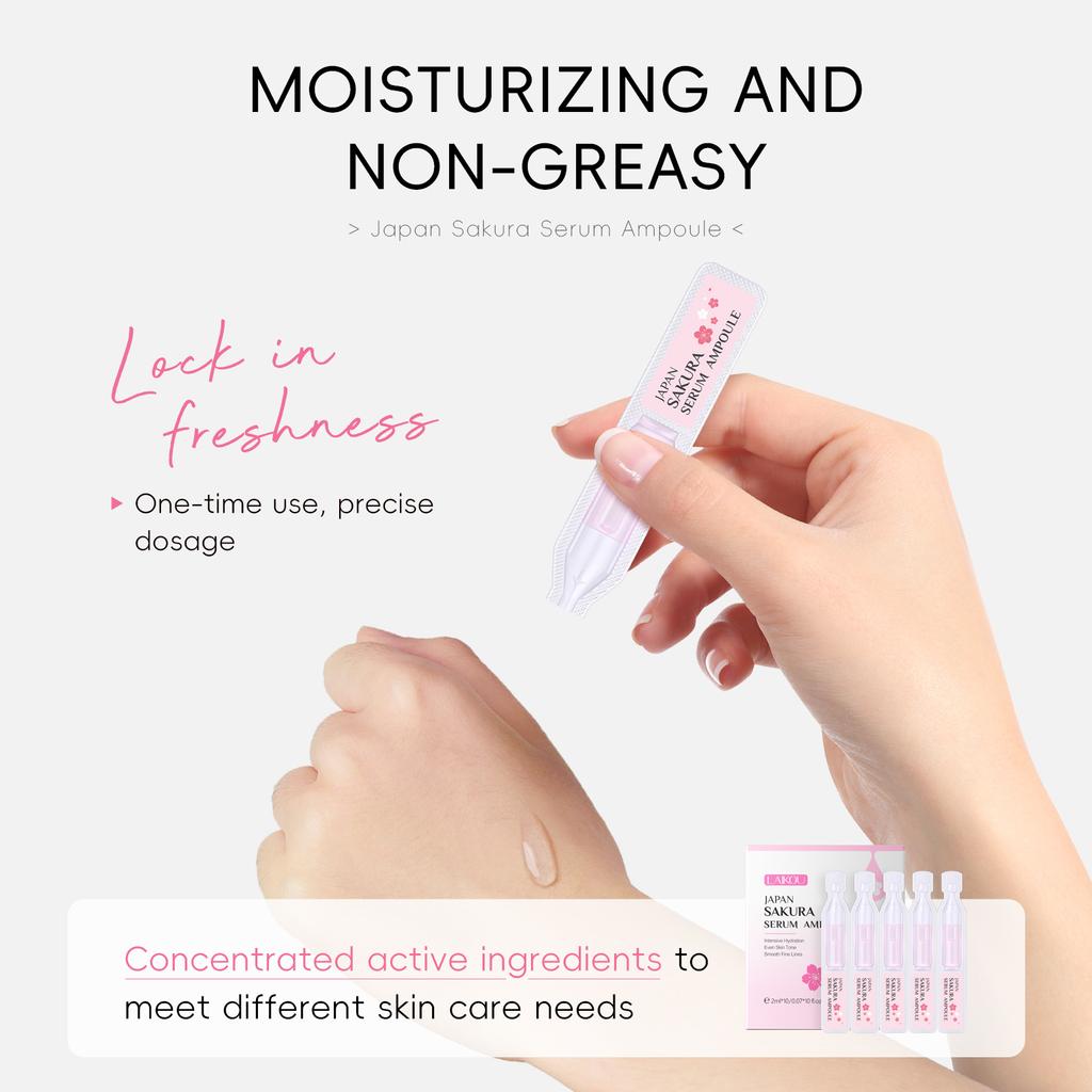 2ml*10pcs Sakura Serum Ampoule, Facial Skin Care, Including Niacinamide, Hyaluronic Acid, Etc. Hydrating And Moisturizing Essence