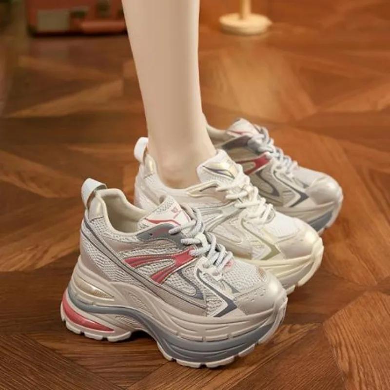 Модные 10 см Новые Синтетические Микрофибровые Кожаные Массивные Кроссовки Ботильоны Женские Удобные Весенне-Осенние Вулканизированные Смешанные Цвета Модная Обувь