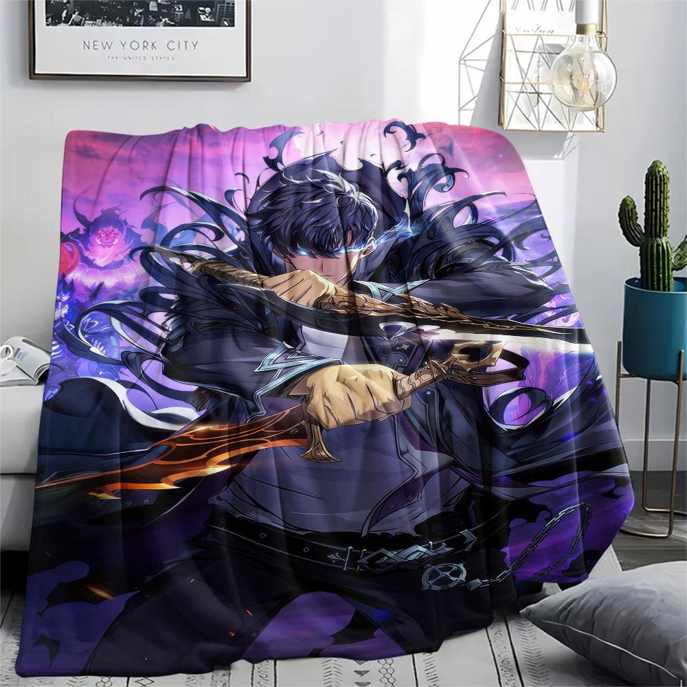 1PC Solo Leveling Print Flannel Blanket, High quality Comfortable for All Seasons, Home Decor, Warmth and Comfort, Perfect for Christmas Gifts
