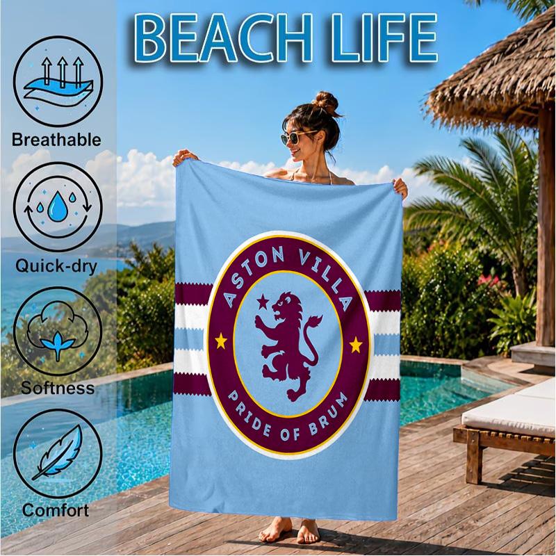 Aston Football Club Printed Microfiber Beach Towel, Soft And Absorbent, Quick-Dry, Ideal for Summer Travel, Beach Essential, Swimming Pool