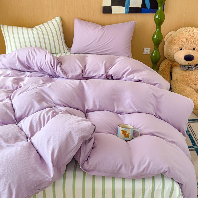 Ins Korean Purple Striped Bed Sheet Sets Bedding Sets Four Piece Set Student Quilt Set Girl Heart Dormitory Three Piece