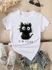 New Womens Cute Cat Pattern Graphic Short Sleeve T-Shirt Round Neck Casual Tshirt Tops Cool Printed Female Tees